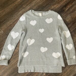 Grey and White Sweater with Hearts